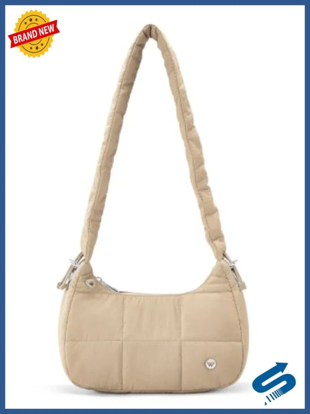Quilted Puffer Crescent Shoulder Bag Water-Resistant Nylon Crossbody Purse